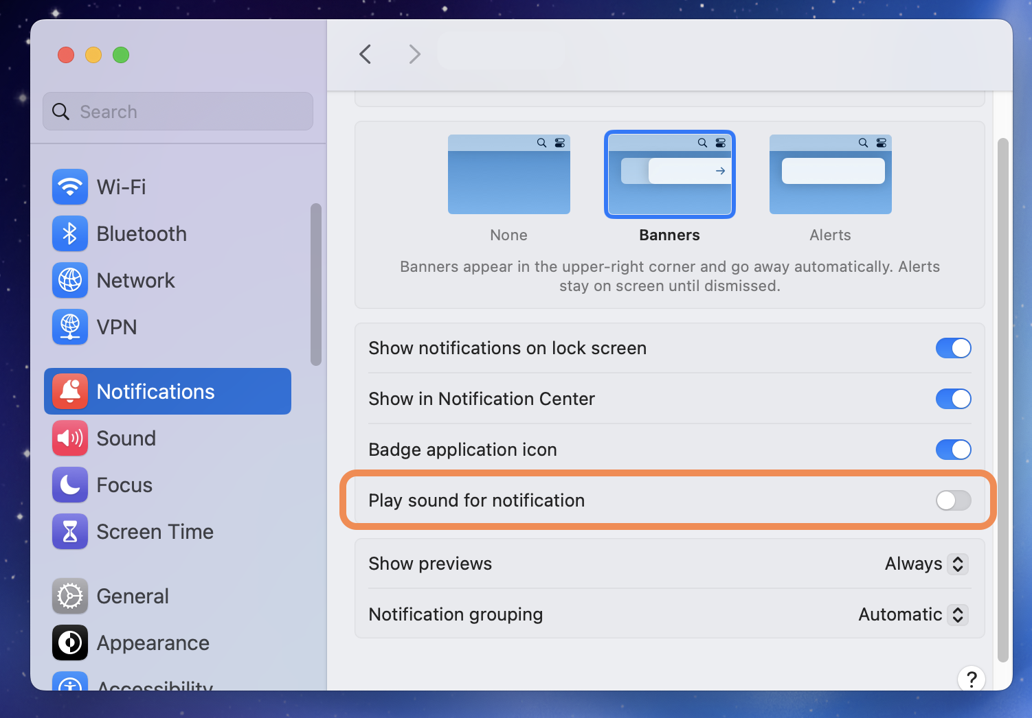 macOS System Settings → Notifications → Drafts